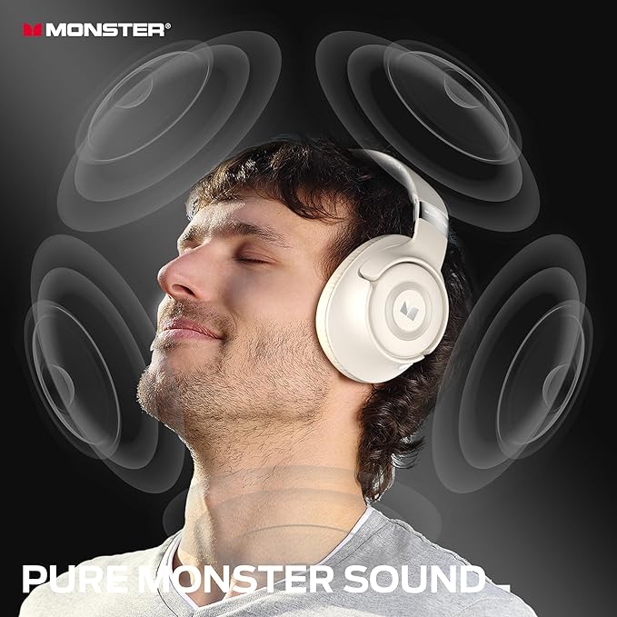 Monster Persona SE ANC Active Noise Cancelling Headphones, Over Ear Bluetooth Headphones Wireless, 60H Playtime, HiFi Stereo Audio, Deep Bass, Built-in Mic, Memory Foam Ear Cups for Home (White)