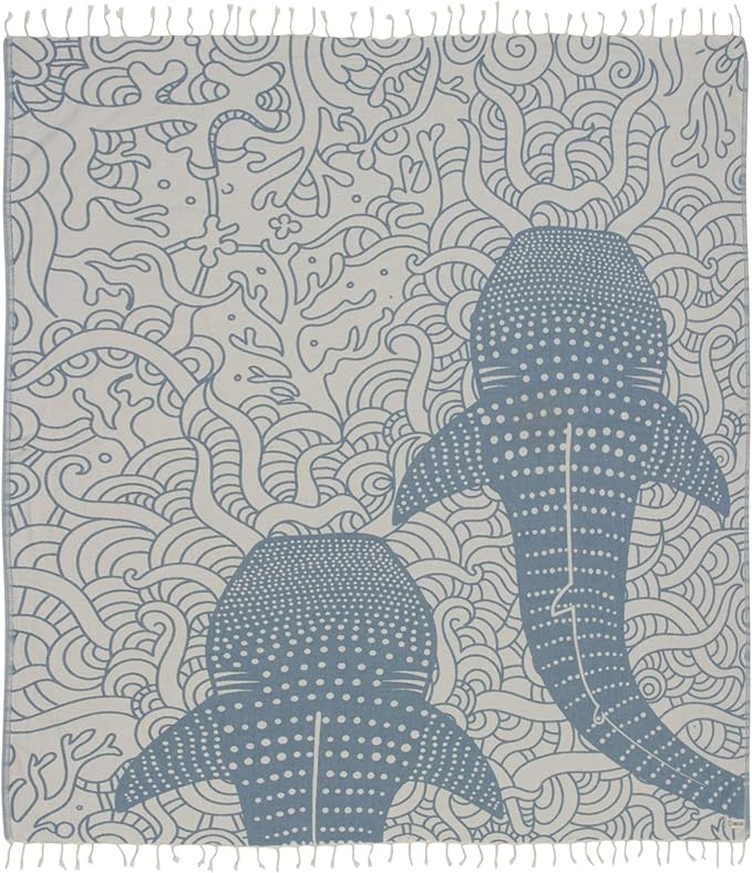 Sand Cloud Extra Large Turkish Beach Towel - Free 100% Organic Cotton Yarn Quick Dry for Beach, Picnic, Blanket or Bath As Seen on Shark Tank Marine Life (Whale XL)