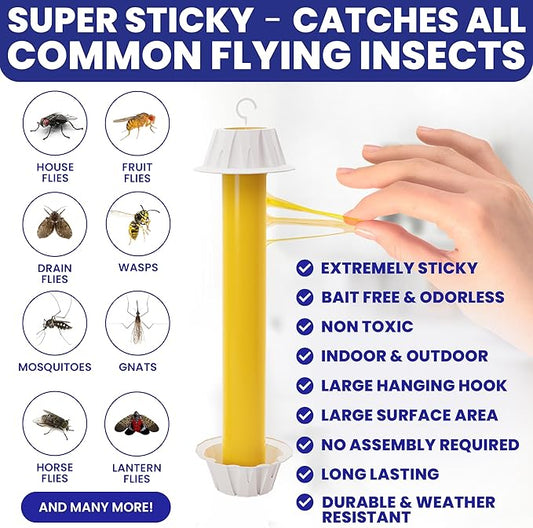 Fly Stick Sticky Fly Traps for Indoors Outdoor 4pk. Non-Toxic Super Sticky Hanging Flies Catcher Paper Tape Strips for Home. Catches All Bugs and gnats. Indoor Outdoor House Flying Insect Trap