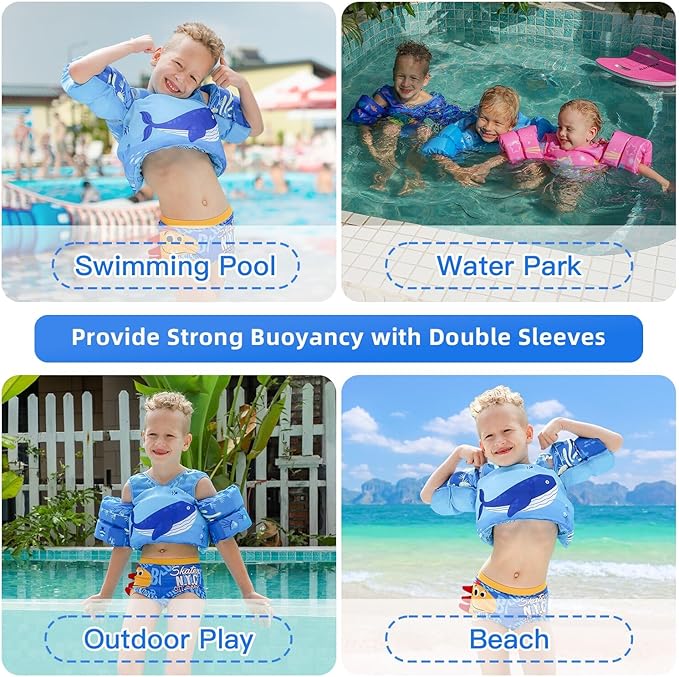 REALIKE Kids Swim Vest for Toddler Floaties Swimming Aids with Shoulder Harness Arm Wings for Children/Infant/Baby,Sea Beach/Pool/Lake, Suitable for 28-70lbs Boys/Girls