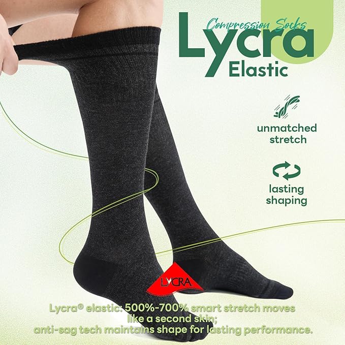 Iambamboo Compression Socks Women & Men, 15-20 mmHg Bamboo Viscose Knee High Soft Support for Flying Travel Daily