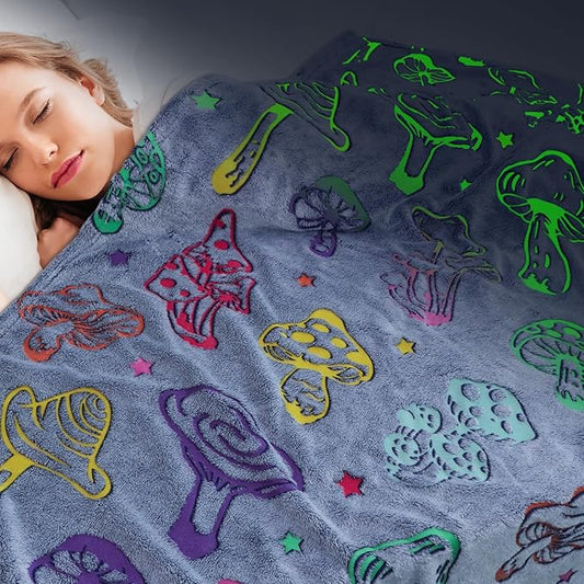 Glow in The Dark Mushroom Blanket for Adults - Soft Fleece Plush Mushrooms Throw Blanket for Bed Couch, Cottagecore Home Decor Cute Stuff Mushroom Gifts for Women 80"x60"