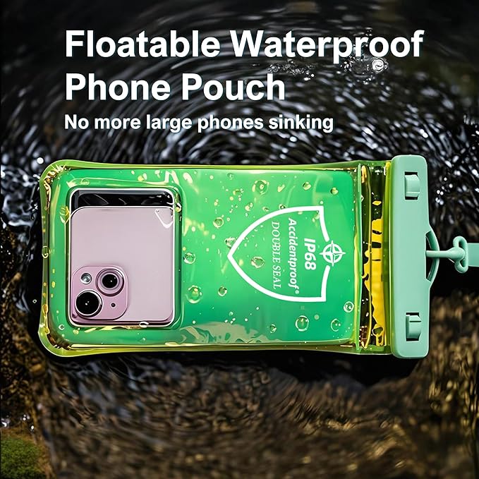 AiRunTech Waterproof Phone Pouch,Double Seal Floating Phone Case for Swimming Kayak Paddle Board,Protector iPhone 17 16 15 14 13, River Lake Canoe Boating Beach Accessories(Iridescent Green+Black)