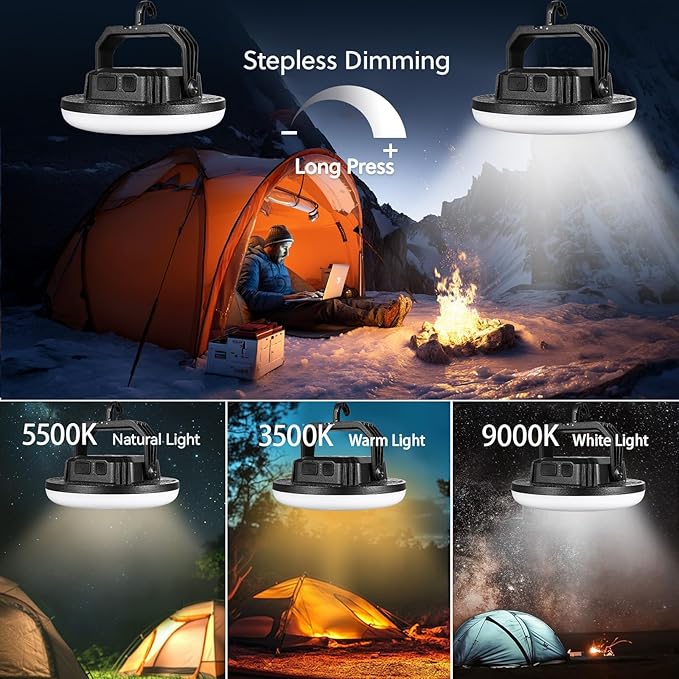 VAVOFO 2Pcs 4000LM 15,000mAh LED Camping Lantern Rechargeable, 3 Lighting Modes, 180LEDs ,Portable Tent Light with Magnet, IP65 Waterproof Hanging Light for Outdoor, Power Outages ,Hurricane（2Pcs）