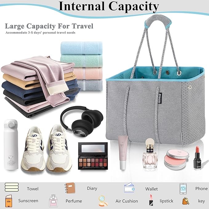 QOGiR Neoprene Multipurpose Beach Bag Tote with Inner Zipper Pocket … … … …