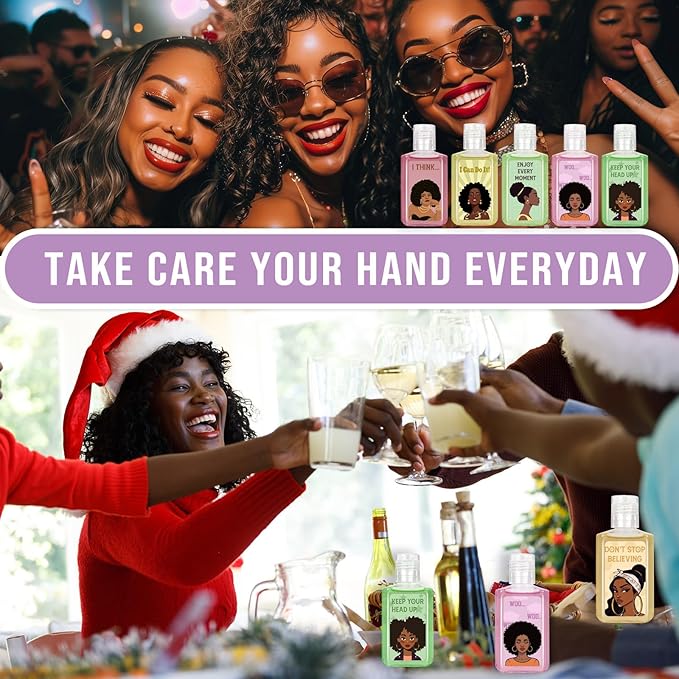 50 Pcs Black Girl Mini Hand Sanitizer Bulk African American Christmas Gifts Inspirational Cute African Girl Small Hand Sanitizer 1fl oz Travel Size Hand Soap for African Black Christmas Party Supplies
