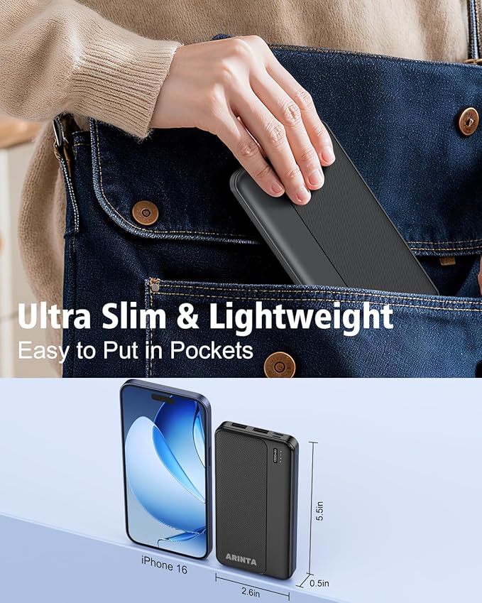 5V 2A Battery Pack Power Bank for Heated Vest, Heated Jackets, Heated Pants, 10000mAh Pocket Size Portable Charger for Heated Clothing, USB Heated Blankets, Heated Coats. (Black)