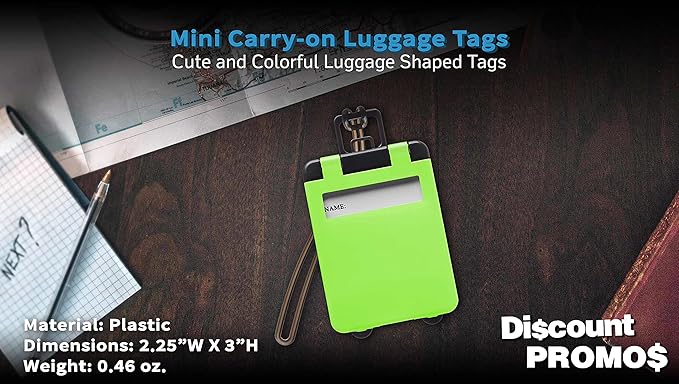 10 Mini Carry-on Luggage Tags Pack - Flip open cover, ID Sticker - Lime Green