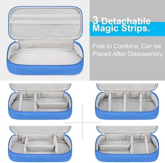 Lacdo Electronic Organizer Travel Cable Organizer Bag Pouch Tech Electronic Accessories Carry Case Portable Double Layers Charger Case for Cable, Cords, Charger, Earphone, Power Bank, Blue