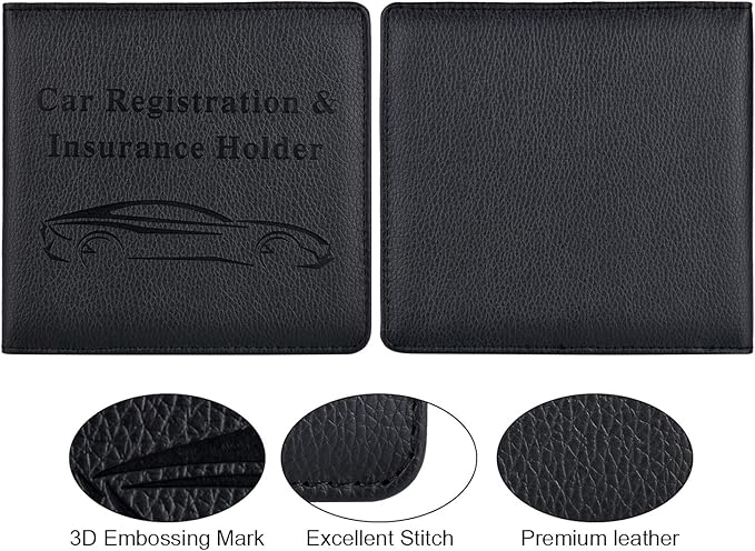 Cacturism Car Registration and Insurance Holder, Vehicle Glove Box Car Organizer Men Women Wallet Accessories Case for Cards, Essential Document, Driver License, Black