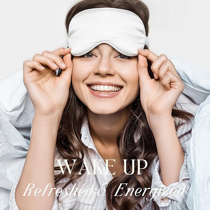 Silk Satin Sleeping Eye Mask, White Sleep Eye Night Blindfold for Women and Men, Soft Breathable Blackout Eyeshade Eye Cover for Travel, Wedding Bridesmaid Gift