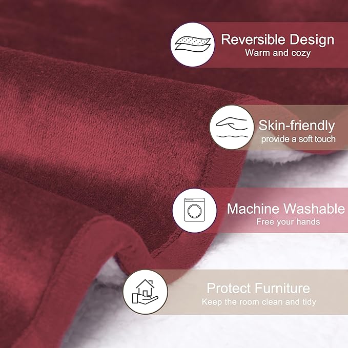 gogobunny Waterproof Pet Blanket for Small Dogs and Cats, Reversible Sherpa Fleece Soft Plush Throw for Couch Protection, Washable Furniture Protector (Romantic Red, 30x30 inches)