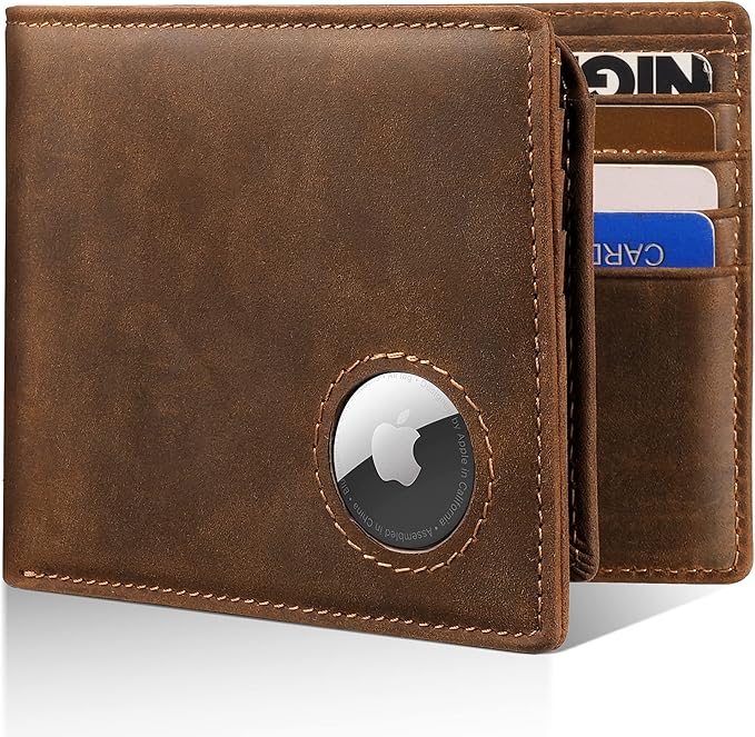 Mens Wallet With AirTag Holder, Bifold Leather RFID Blocking 1-2 ID Windows 12-13 Card Holders, Gift Box and Screen Protector Included, AirTag Not Included
