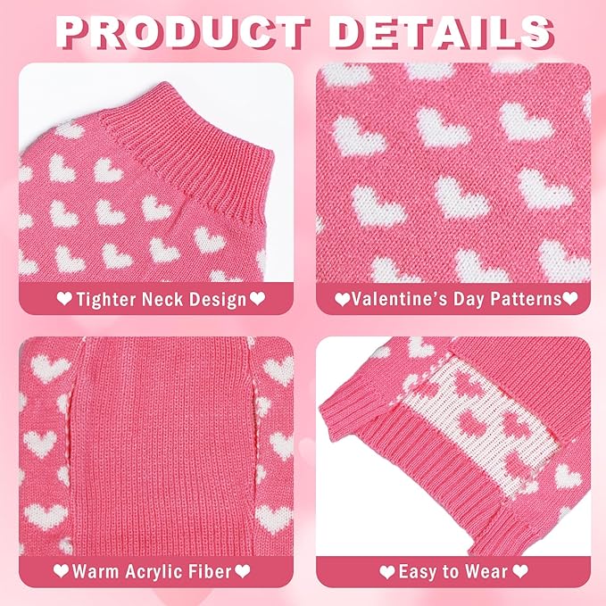 GOYOSWA Valentines Dog Sweater, Dog Valentines Clothes Outfit Knitted Sweaters for Small Medium Large Dogs Pets (Pink Heart, Large)