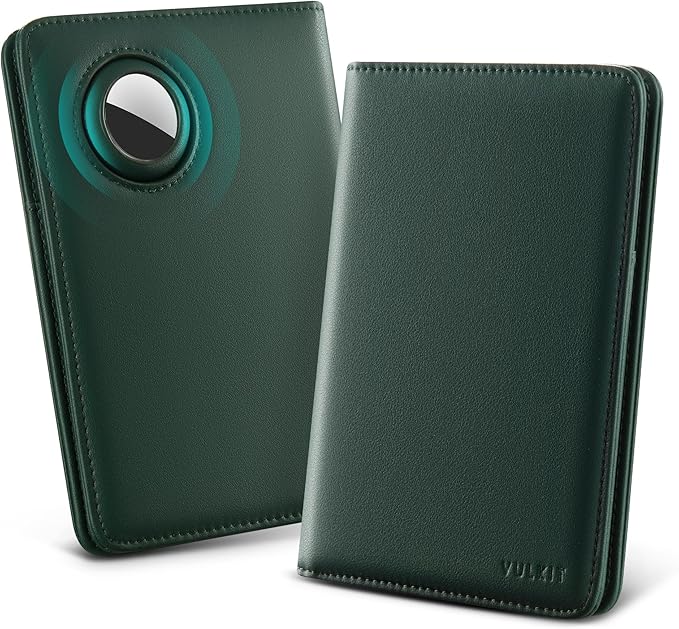 VULKIT Passport Holder with Airtag Slot, Premium Nappa Leather, RFID Blocking Airtag Passport Wallet