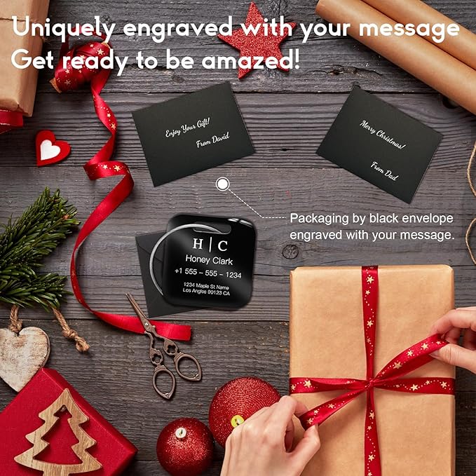 Stainless Luggage Tags for Suitcases 4 Pack: Metal Personalized Luggage Tags for Backpacks & Bags with Customizable Texts (Black)