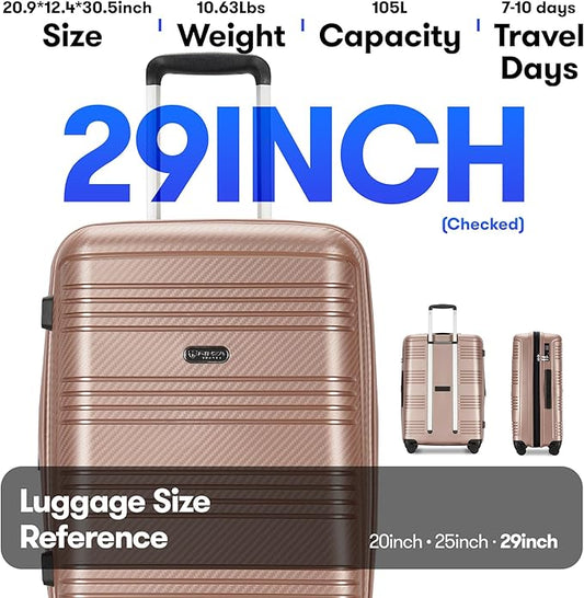 GinzaTravel 29 Inch Large Checked Luggage Expandable Hard Shell Suitcase with Spinner Wheels TSA Lock for Travel, 29inch, Rose Gold