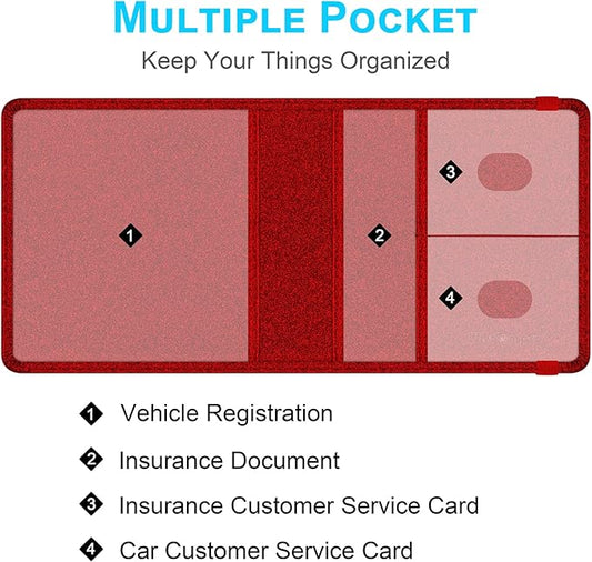 Wisdompro Small Car Registration and Insurance Documents Holder - Premium PU Leather Vehicle Glove Box Paperwork Wallet Case Organizer for ID, Driver's License, Key Contact Information Cards