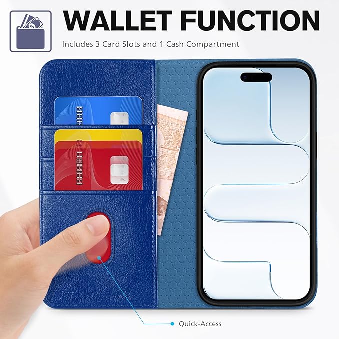 TUCCH Wallet Case for iPhone Air (6.5") 2025, 3 Credit Card Holders, RFID Blocking, Stand, PU Leather, Shockproof TPU Interior Shell, Protective Flip Folio Cover, Klein Blue