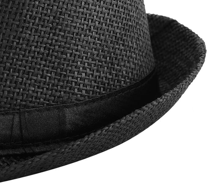 FALETO Unisex Summer Panama Straw Fedora Hat Short Brim Beach Sun Cap Classic