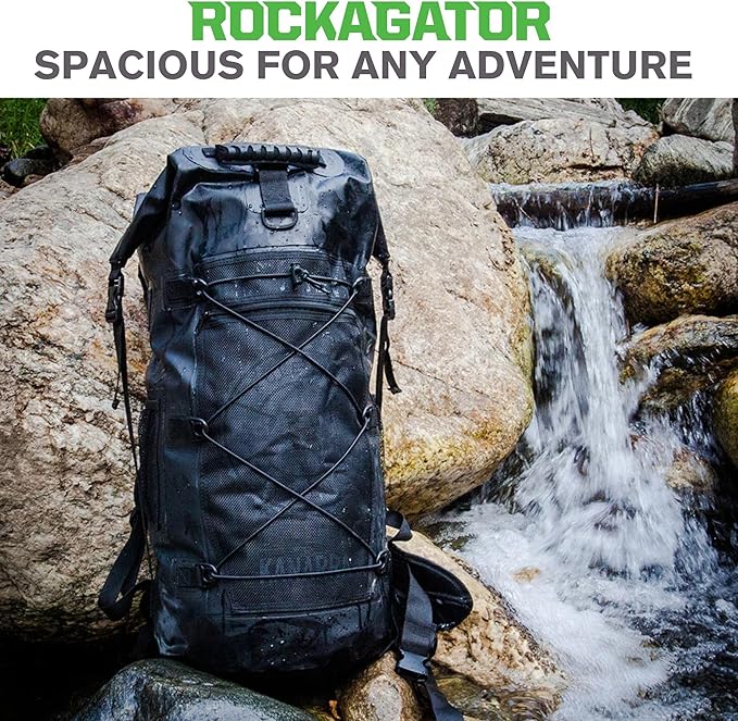 Rockagator Kanarra 90L Waterproof Backpack for Camping, Hiking, Mountaineering, Backpacking, Hunting, Fishing, Canoeing, Outdoor Activities, The Wet Outdoors - Large Capacity, Roll Top Closure, Black