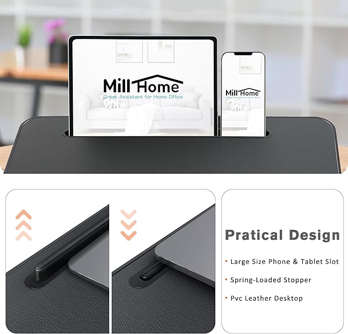 Lap Desk, Lap Desk with Cushion, Fits up to 17 inch Laptop, Pillow Designed, Portable Laptop Stand with Tray, Pad & Phone Holder, Home Office for Bed/Couch/Car/Reading/Writing,MillHome (Black)