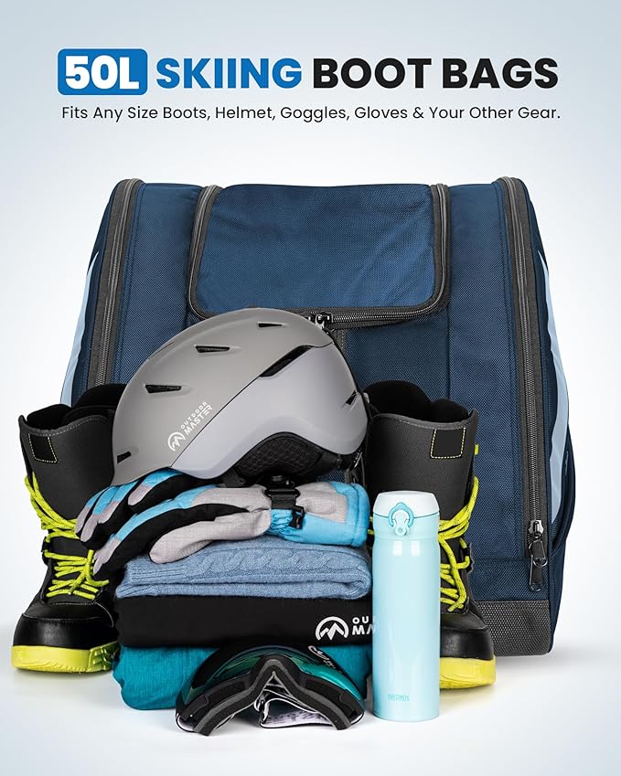 OutdoorMaster Boot Bag - 50L Ski Boots and Snowboard Boots Bag, Excellent for Travel with Waterproof Exterior & Bottom - for Men, Women and Youth