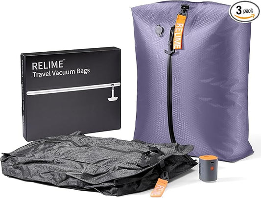 Classic Series Vacuum Bags for Travel Luggage with Wireless Pump, Compression Bags for Carry On Suitcases and Backpack, Vacuum Seal Packing cube for Cloth Packing (2PC + PUMP Gray & Lavender)