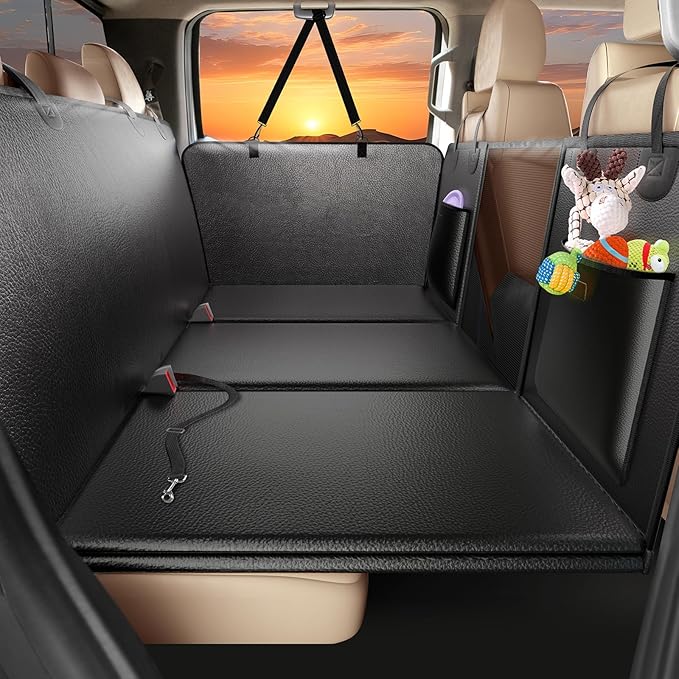 Back Seat Extender for Dogs - Leather, Hard Bottom Dog Seat Cover for Truck Back Seat, Dog Hammock for Truck Crew Cab F150, RAM1500, Sierra, Silverado, Tundra, Titan (59"x29")