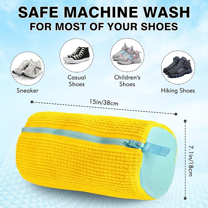 Shoe Washing Machine Bag 2PCS Shoe Laundry Bag for Washer and Dryer Deep Clean for Tennis Shoes, Sneakers and Slippers with Self-locking Zipper (Yellow)