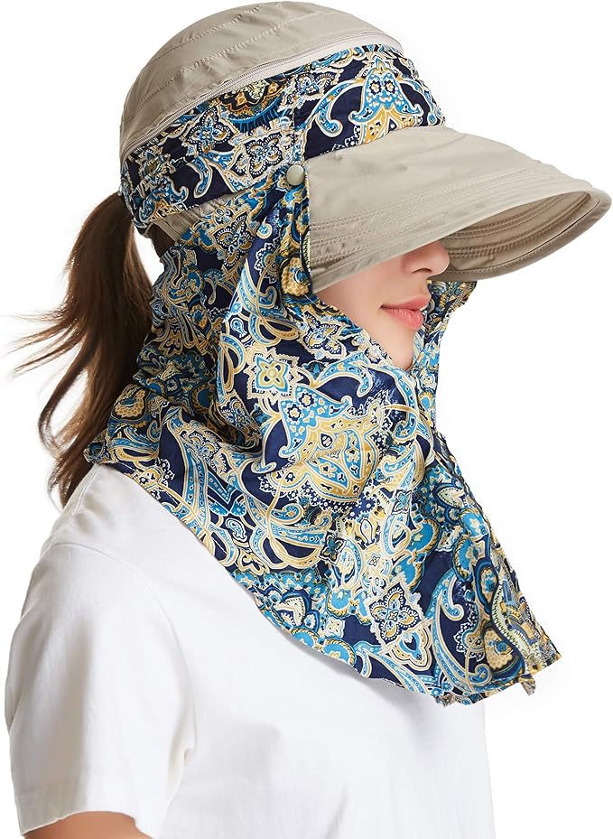 icolor Women Sun Hats UPF 50 Sun Protection Hat Summer Outdoor Neck Shield Flap Visor Hat Ponytail Hats Wide Brim Beach Hat