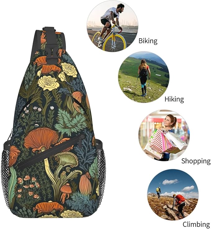 Botanical Mushroom Sling Backpack Crossbody Bag Casual Chest Bags Travel Hiking Daypack Shoulder Bag for Women Men