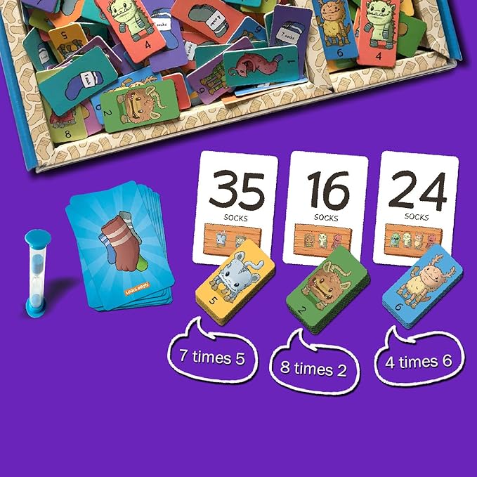 Monster Sock Factory STEM Toys for Kids 6-10 Years Old - Multiplication and Division Game - Easy to Play at Home, Learning Gift for Girls & Boys, Grade 1 and Up