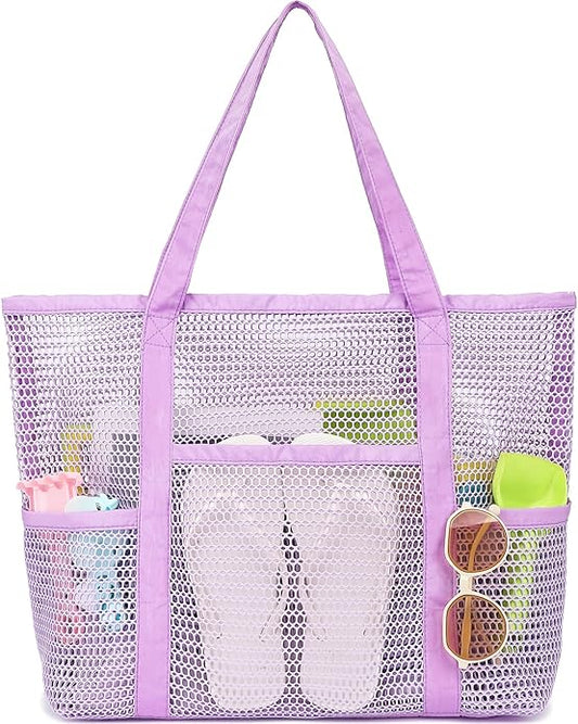 Mesh Beach Bag for Women, Casual Hobo Bags Large Beach Tote for Pool Travel Cruise Vacation Essentials