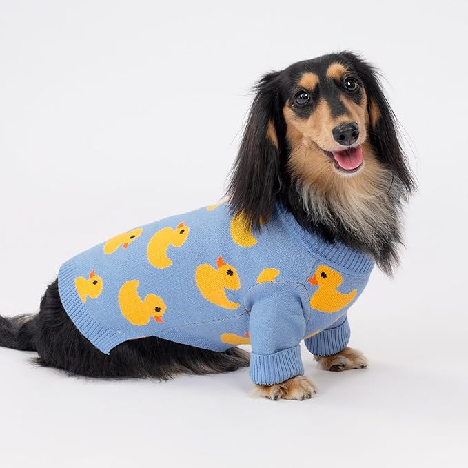 Fitwarm Funny Duck Dog Sweater, Thermal Dog Winter Clothes for Small Dogs Boy Girl, Pet Outfit, Blue, Yellow, XXL