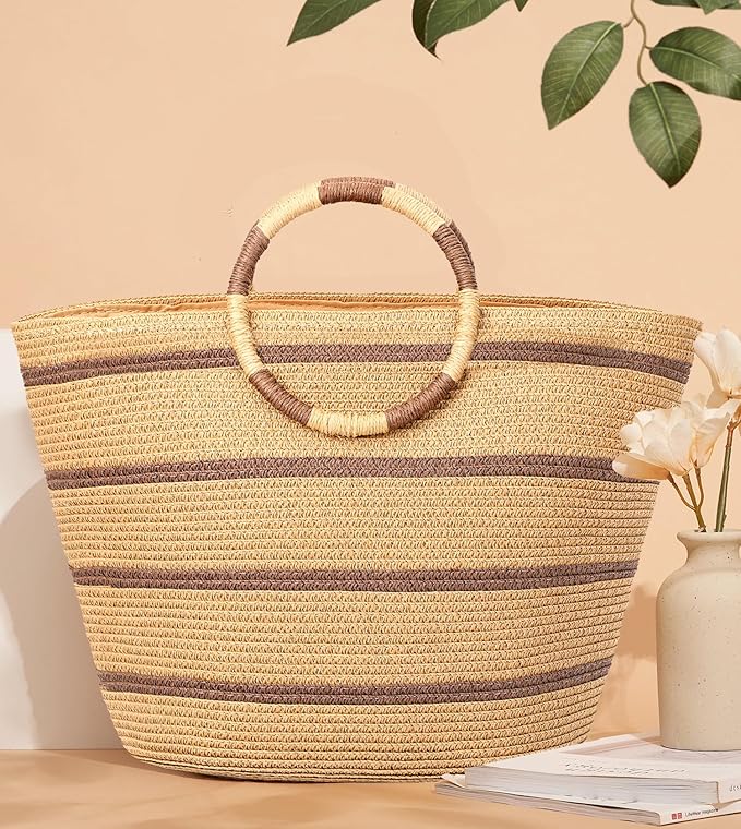 Beach Bags for Women Straw Tote Bag Summer Beach Bag Large Woven Straw Tote for Vacation Holiday