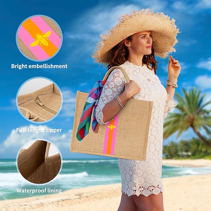Large Beach Bag Jute Woven Tote