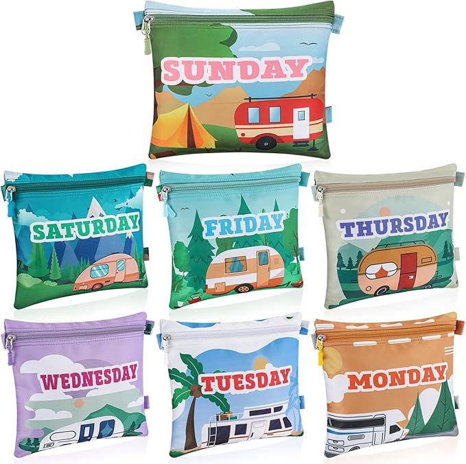 Paterr 7 Pcs Packing Cubes for Travel Kids Day of Week Compression Packing Bags Colorful Luggage Suitcase Organizers Bag for Travel (Car)