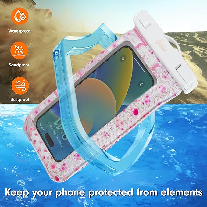 Sonix Waterproof Phone Pouch - Floating Phone Case Dry Bag w/Crossbody Lanyard - Beach Cruise Travel Essentials - Compatible w/All Devices, Touchscreen Friendly | Patchwork Cottage