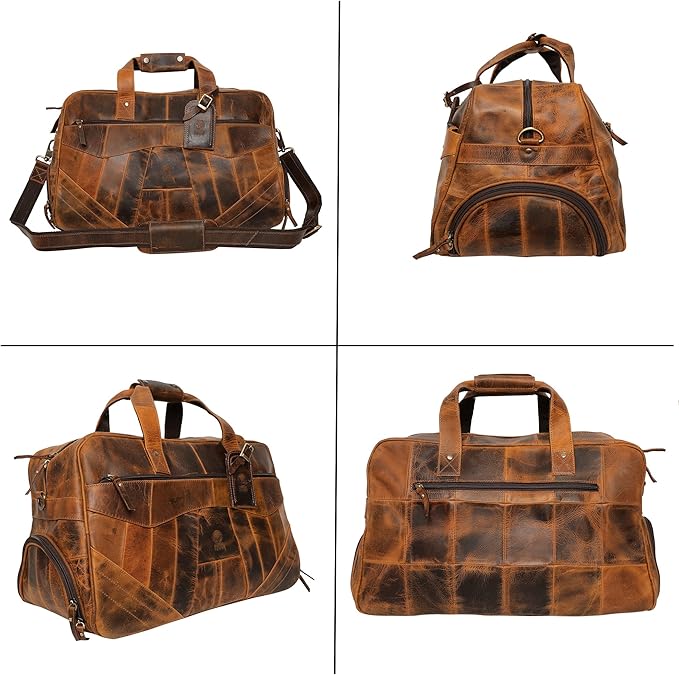 Leather Duffle Bags for Men - Handmade Full Grain Leather Weekender Bag with 2 Shoe Compartment, Underseat Carry On Travel Luggage
