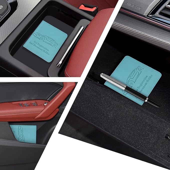 2-Pack Car Registration and Insurance Holder for Women Men, Glove Box Paperwork Organizer with Magnetic Buckle for Easy Access and Protect Documents and Various Cards in Vehicle, Blue