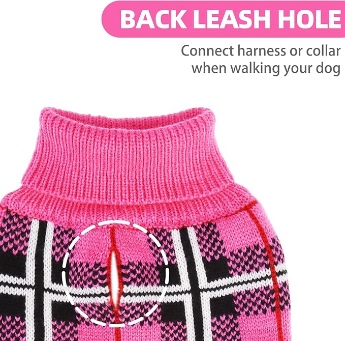 PUPTECK Dog Sweaters for Large Medium Small Dogs - Fall Classic Plaid Style Puppy Holiday Winter Coat Clothes Warm, Fuschia, SM