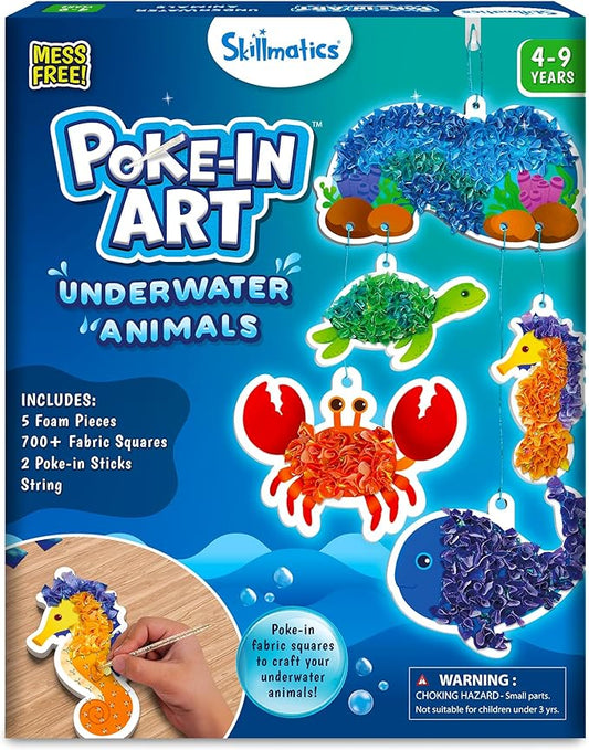 Skillmatics Poke-in Art - Underwater Animals, Mess-Free Arts & DIY Wood Crafts for Kids, Creative Kit, Gifts for Girls & Boys Ages 4, 5, 6, 7, 8, 9
