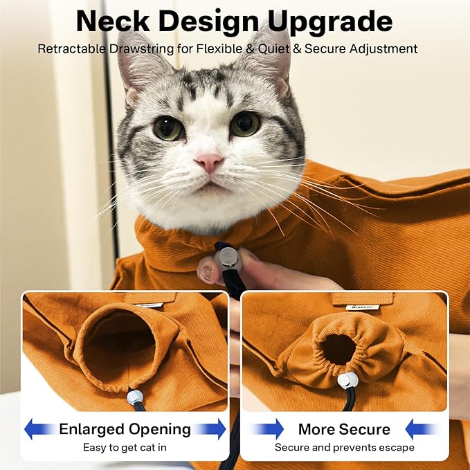 Amkune [Cozy Travel] Cat Carrier Pouch, Soft Sided Cat Sling Bag for Small Medium Cats, Carrying Sack, Restraint for Nail Trimming, Grooming,Caramel Small Upgrade