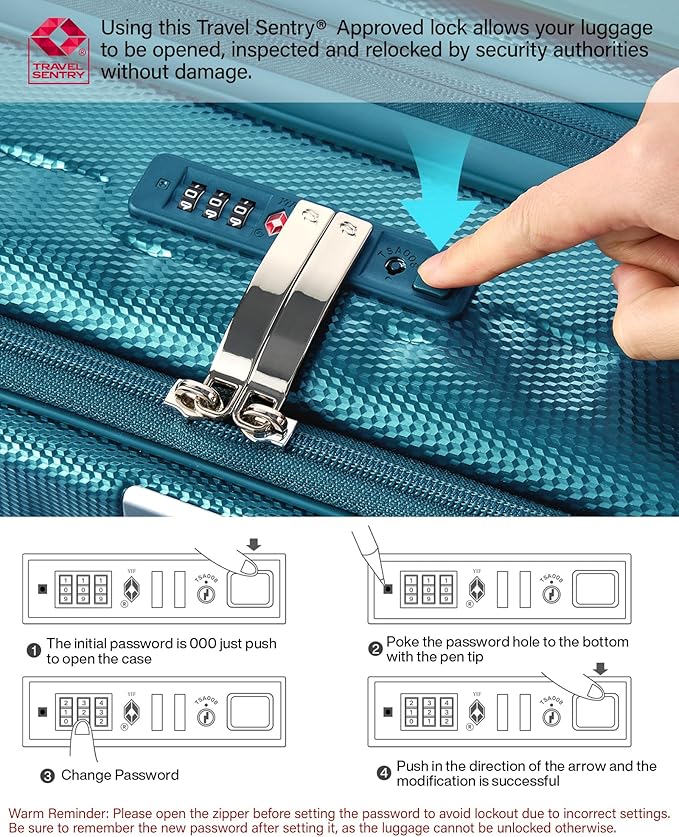 Hanke 26 Inch Expandable Luggage Top Opening Checked Bag Luggage Hard Shell Suitcases with Wheels Lightweight Travel Luggage Heavy Duty Luggage Suitcase with Lock for Woman Men-Caribbean Blue