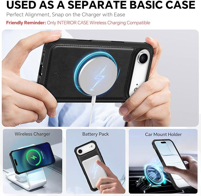 TUCCH 2-in-1 Detachable Wallet Case for iPhone Air (6.5") 2025, Wireless Charging | RFID Blocking 4 Card Holders | Wrist Strap | Kickstand | Magnetic | PU Leather | Protective Flip Cover | Black
