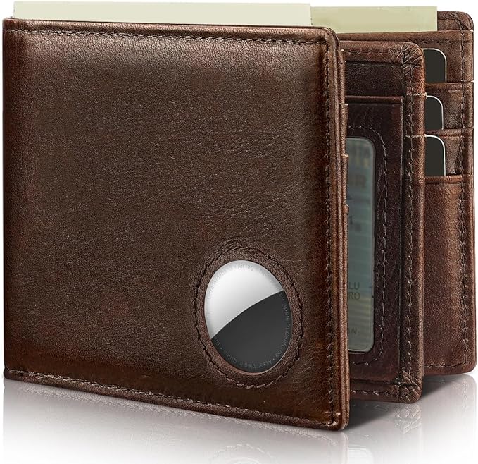 Mens Wallet With AirTag Holder, Bifold Leather RFID Blocking 1-2 ID Windows 12-13 Card Holders, Gift Box and Screen Protector Included, AirTag Not Included