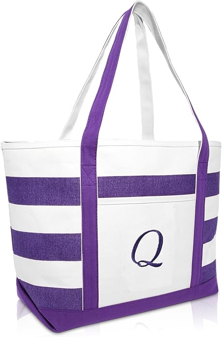 DALIX Monogrammed Beach Bag and Totes for Women Personalized Gifts Purple A - Z