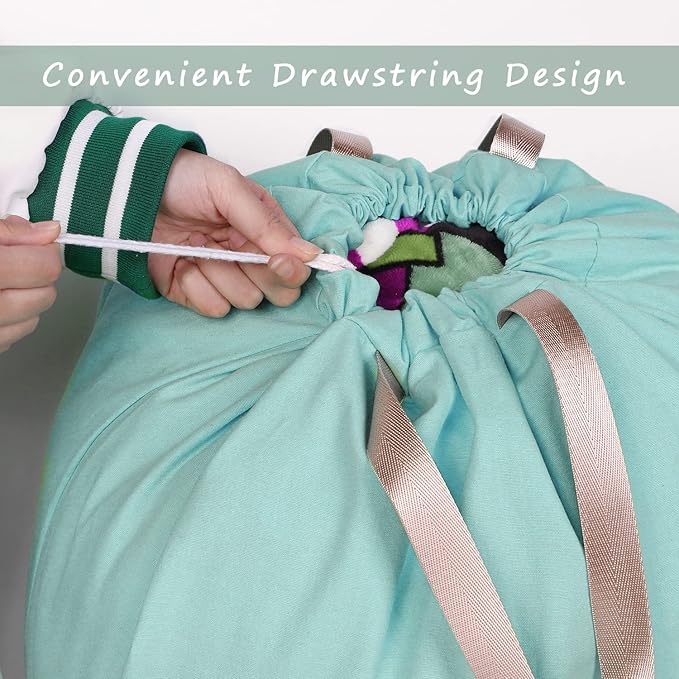 Cotton Canvas Laundry Bag with Handles & Drawstring Straps, Heavy Duty Extra Large Laundry Bags for Laundromat and Household, 25.5x34 Inch, Teal Blue