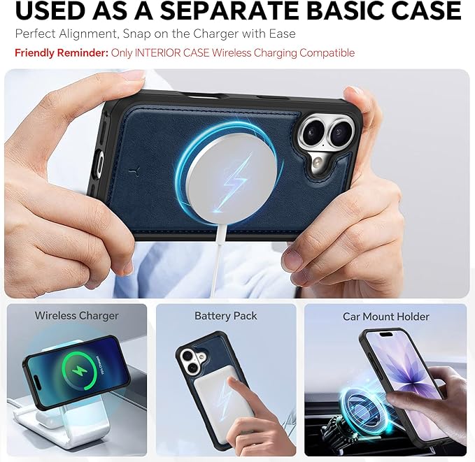 TUCCH 2-in-1 Detachable Wallet Case for iPhone 17 (6.3-inch) 2025, RFID Blocking | 4 Card Holders | Wireless Charging | Wrist Strap | Kickstand | Magnetic | PU Leather Protective Cover | Dark Blue